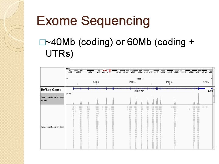 Exome Sequencing �~40 Mb UTRs) (coding) or 60 Mb (coding + 