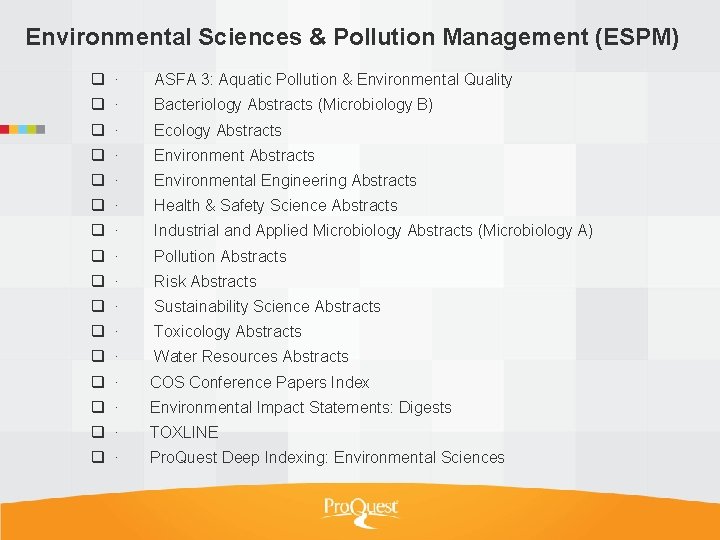 Environmental Sciences & Pollution Management (ESPM) q · ASFA 3: Aquatic Pollution & Environmental