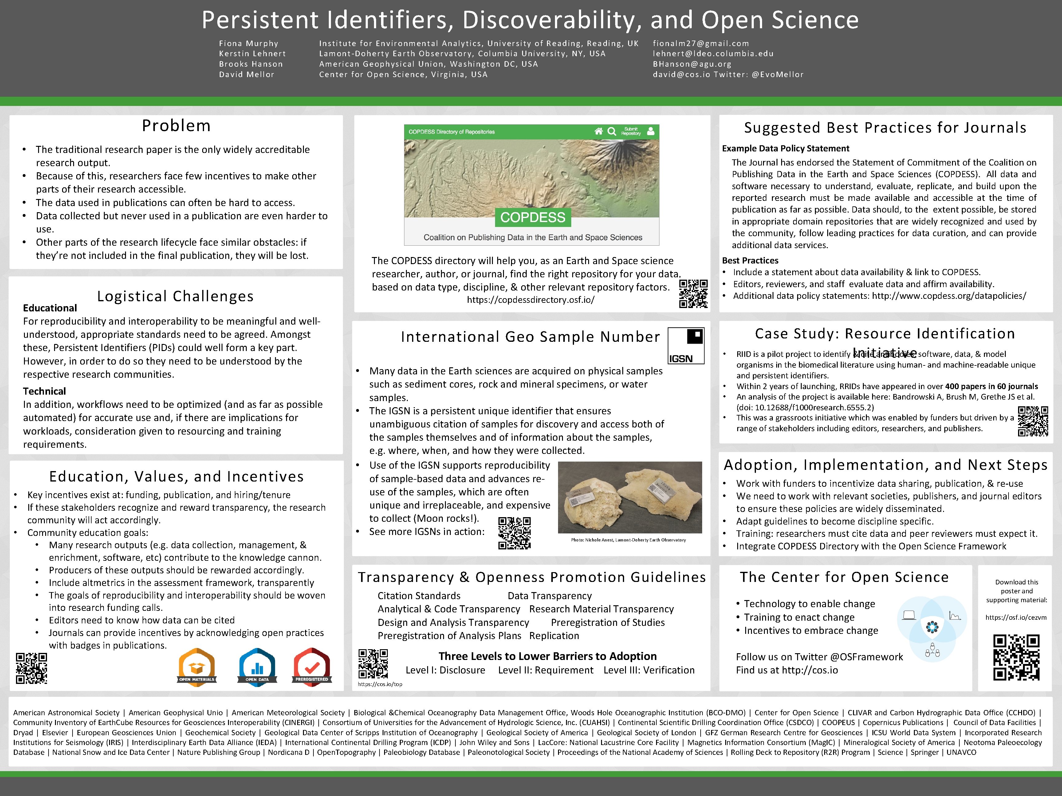 Persistent Identifiers, Discoverability, and Open Science Fiona Murphy Kerstin Lehnert Brooks Hanson David Mellor