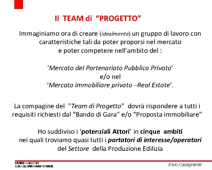 Il TEAM di “PROGETTO” Immaginiamo ora di creare (idealmente) un gruppo di lavoro con Il TEAM di “PROGETTO” Immaginiamo ora di creare (idealmente) un gruppo di lavoro con