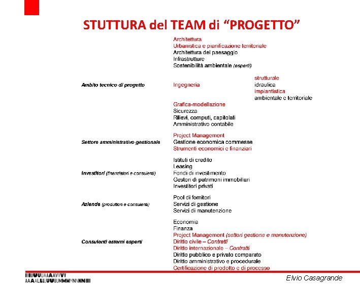 STUTTURA del TEAM di “PROGETTO” Elvio Casagrande STUTTURA del TEAM di “PROGETTO” Elvio Casagrande