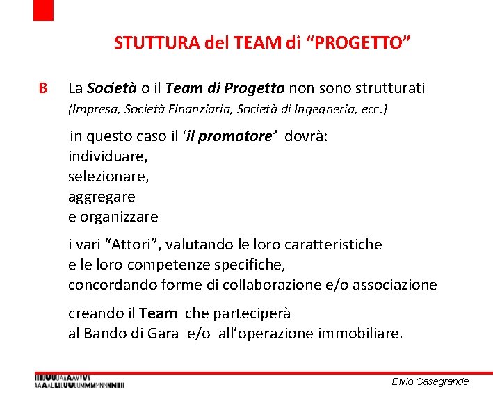 STUTTURA del TEAM di “PROGETTO” B La Società o il Team di Progetto non STUTTURA del TEAM di “PROGETTO” B La Società o il Team di Progetto non