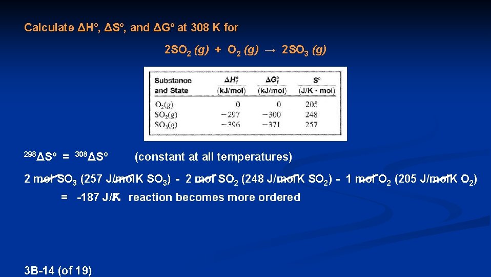 Calculate ΔHº, ΔSº, and ΔGº at 308 K for 2 SO 2 (g) +
