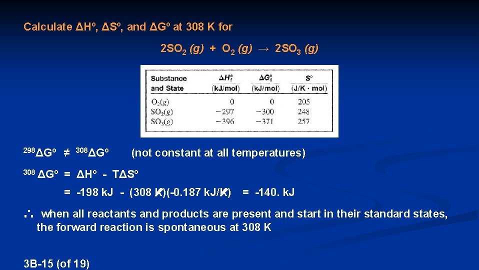 Calculate ΔHº, ΔSº, and ΔGº at 308 K for 2 SO 2 (g) +
