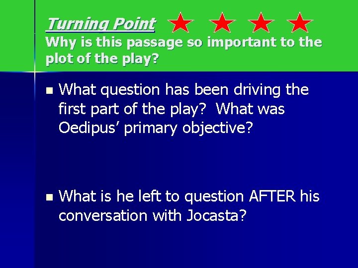 Turning Point Why is this passage so important to the plot of the play?