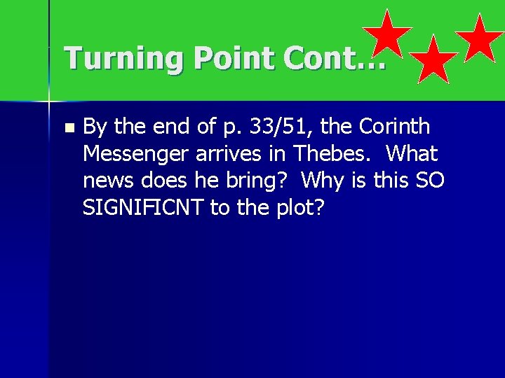 Turning Point Cont… n By the end of p. 33/51, the Corinth Messenger arrives