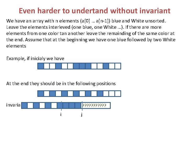 Even harder to undertand without invariant We have an array with n elements (a[0]