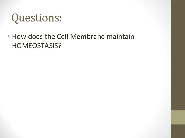 Questions: • How does the Cell Membrane maintain HOMEOSTASIS? 