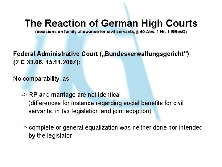 The Reaction of German High Courts (decisions on family allowance for civil servants, §