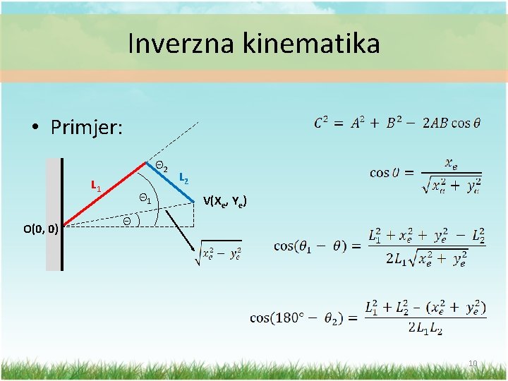 Inverzna kinematika • Primjer: Θ 2 L 1 O(0, 0) Θ 1 L 2