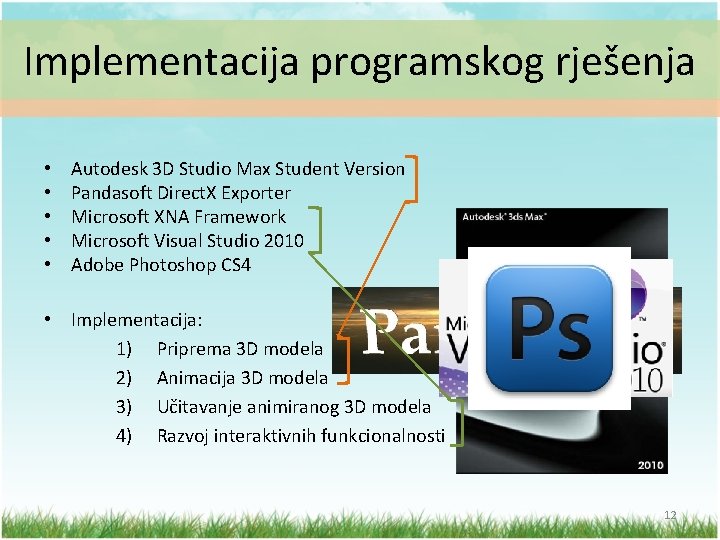 Implementacija programskog rješenja • • • Autodesk 3 D Studio Max Student Version Pandasoft