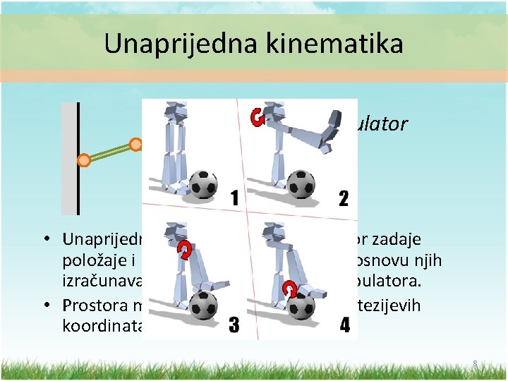 Unaprijedna kinematika • manipulator • Unaprijedna kinematika za manipulator zadaje položaje i kutove svih