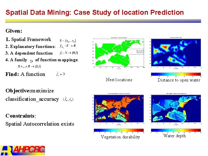 Spatial Data Mining: Case Study of location Prediction Given: 1. Spatial Framework 2. Explanatory