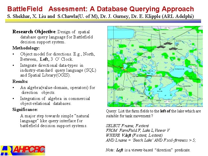 Battle. Field Assesment: A Database Querying Approach S. Shekhar, X. Liu and S. Chawla(U.