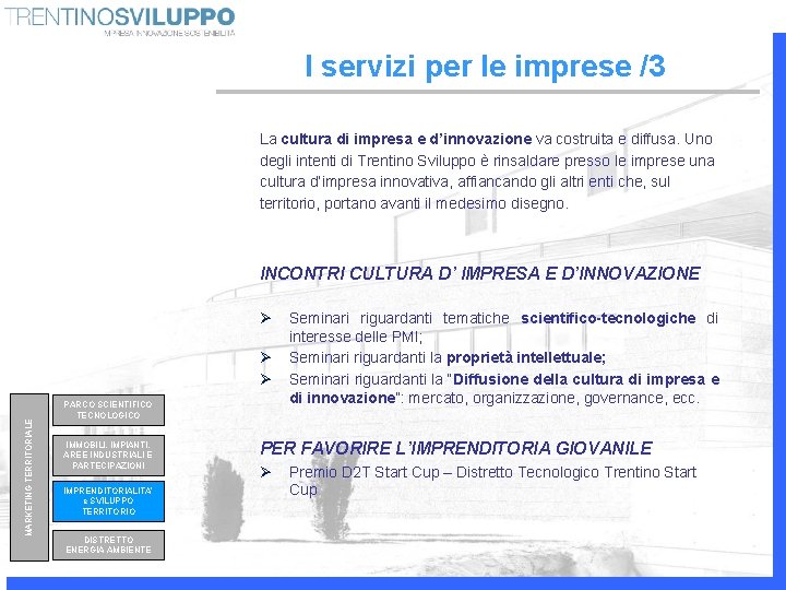 I servizi per le imprese /3 La cultura di impresa e d’innovazione va costruita