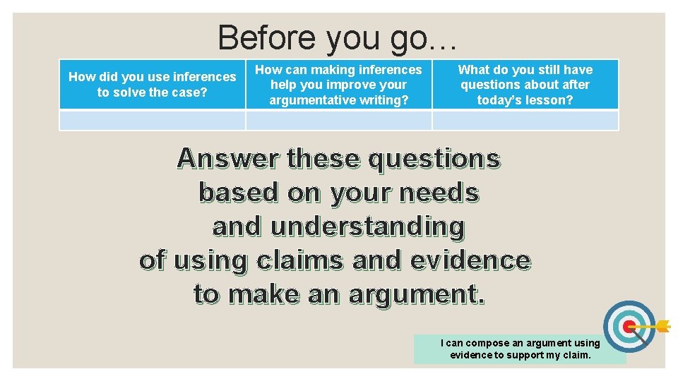 Before you go… How did you use inferences to solve the case? How can