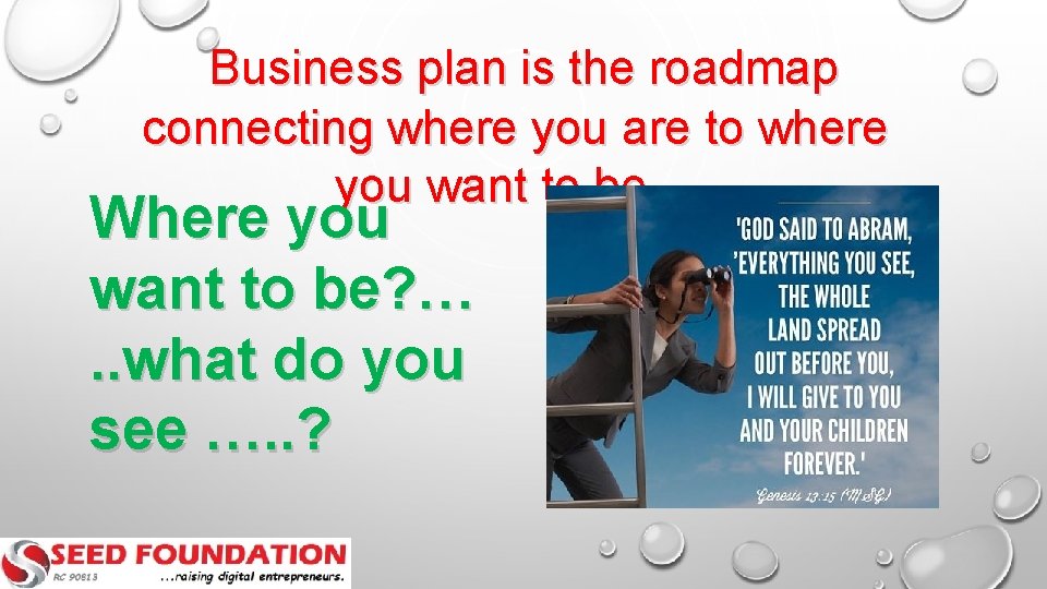  Business plan is the roadmap connecting where you are to where you want