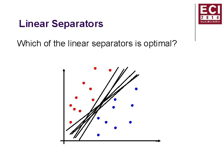 Linear Separators Which of the linear separators is optimal? 