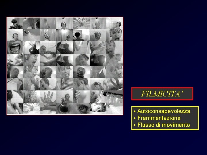 Psycho-doccia FILMICITA’ • Autoconsapevolezza • Frammentazione • Flusso di movimento 