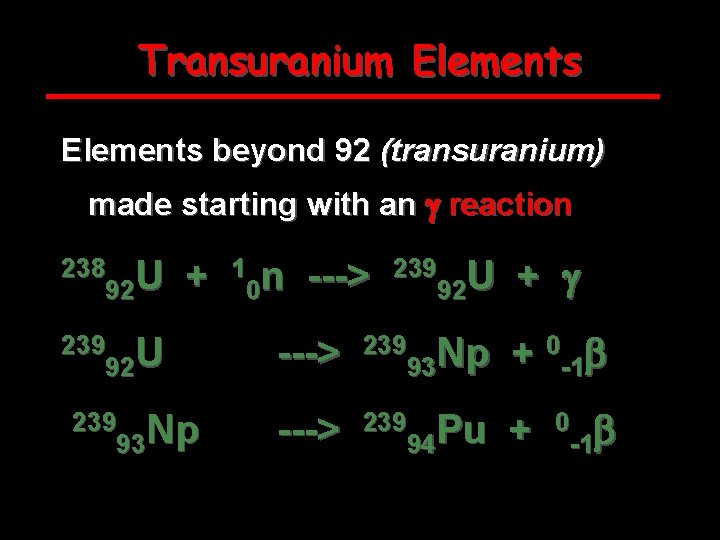 Transuranium Elements beyond 92 (transuranium) made starting with an g reaction 238 U 92