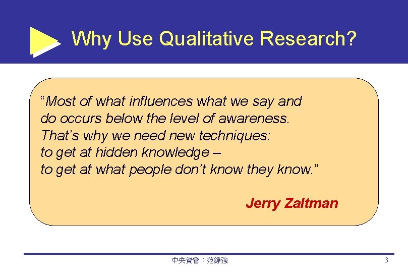 Why Use Qualitative Research? “Most of what influences what we say and do occurs