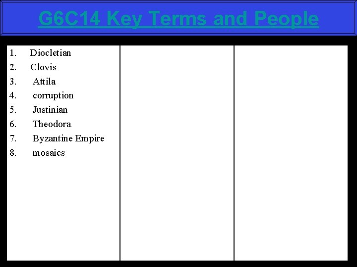 G 6 C 14 Key Terms and People 1. 2. 3. 4. 5. 6.