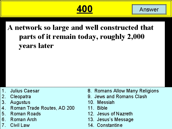 400 Answer A network so large and well constructed that parts of it remain