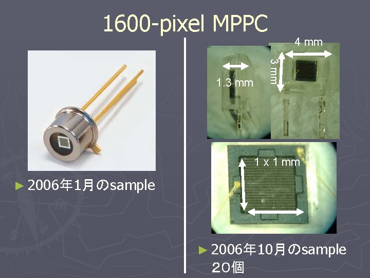 1600 -pixel MPPC 3 mm 1. 3 mm 4 mm 1 x 1 mm 1600 -pixel MPPC 3 mm 1. 3 mm 4 mm 1 x 1 mm