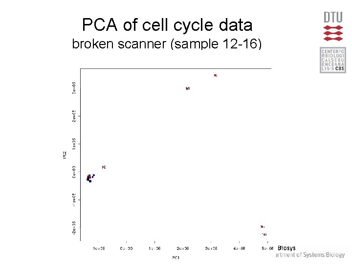PCA of cell cycle data broken scanner (sample 12 -16) 