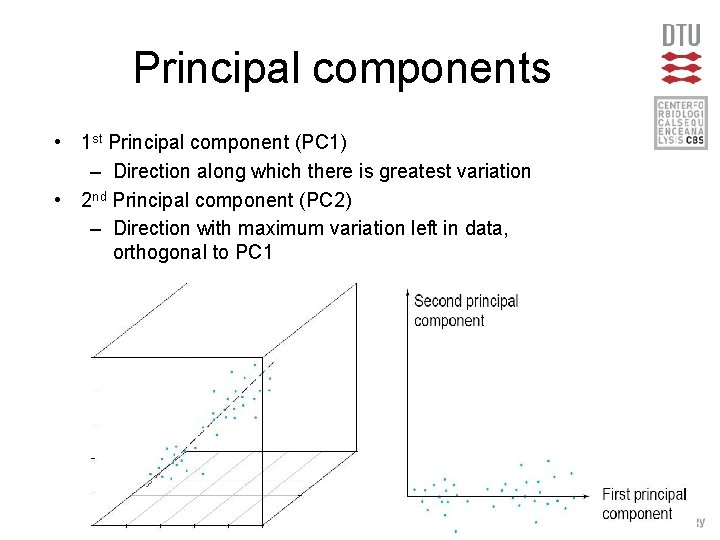 Principal components • 1 st Principal component (PC 1) – Direction along which there