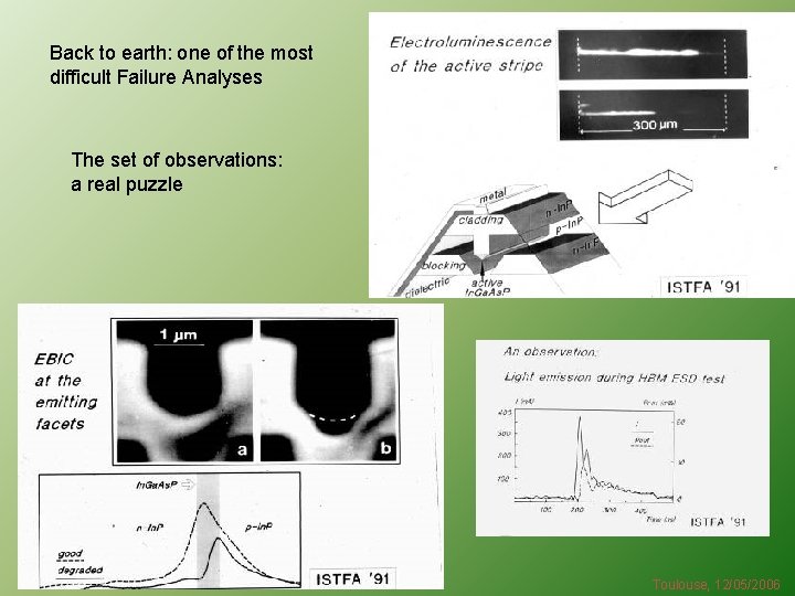 Back to earth: one of the most difficult Failure Analyses The set of observations: