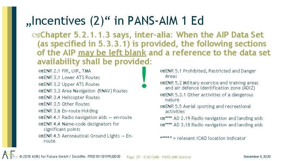 „Incentives (2)“ in PANS-AIM 1 Ed Chapter 5. 2. 1. 1. 3 says, inter-alia: „Incentives (2)“ in PANS-AIM 1 Ed Chapter 5. 2. 1. 1. 3 says, inter-alia: