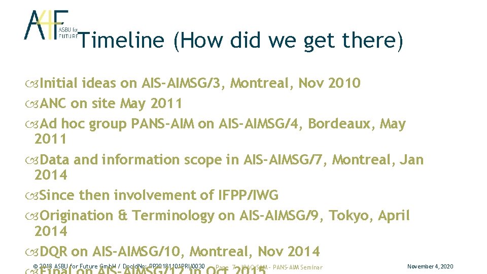 Timeline (How did we get there) Initial ideas on AIS-AIMSG/3, Montreal, Nov 2010 ANC Timeline (How did we get there) Initial ideas on AIS-AIMSG/3, Montreal, Nov 2010 ANC