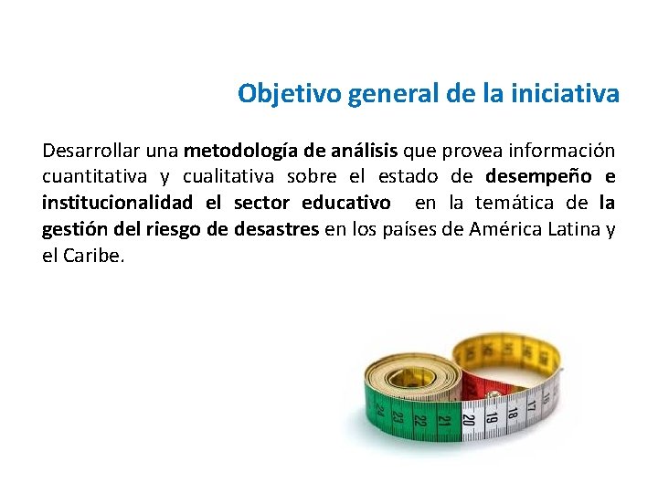Objetivo general de la iniciativa Desarrollar una metodología de análisis que provea información cuantitativa