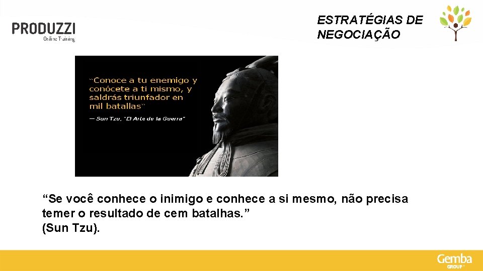 ESTRATÉGIAS DE NEGOCIAÇÃO “Se você conhece o inimigo e conhece a si mesmo, não