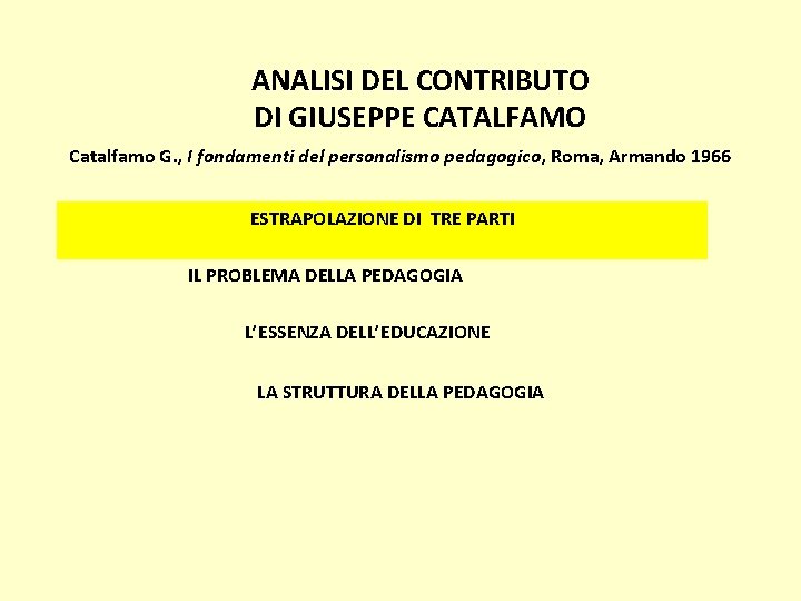 ANALISI DEL CONTRIBUTO DI GIUSEPPE CATALFAMO Catalfamo G. , I fondamenti del personalismo pedagogico,