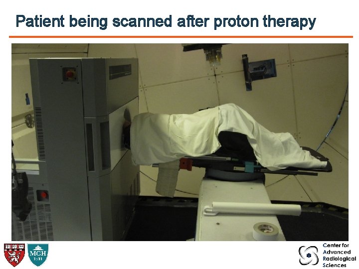 Patient being scanned after proton therapy 