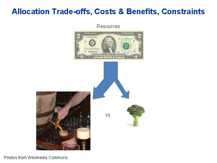 Allocation Trade-offs, Costs & Benefits, Constraints Resources vs. Photos from Wikimedia Commons 