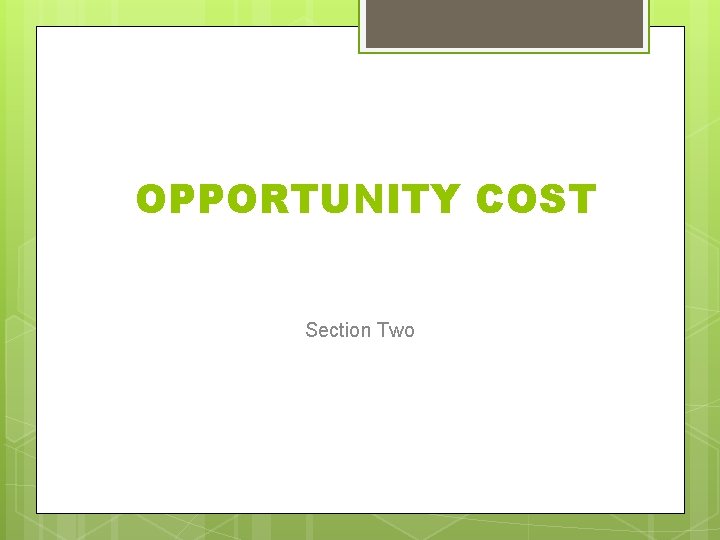 OPPORTUNITY COST Section Two 