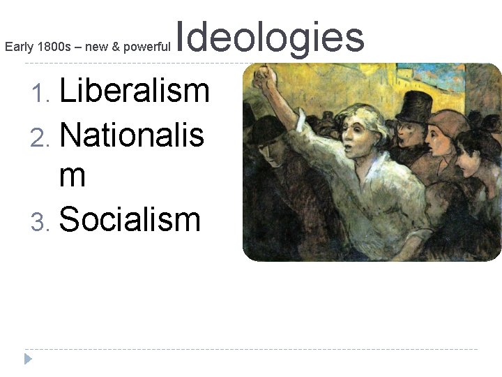 Early 1800 s – new & powerful Ideologies 1. Liberalism 2. Nationalis m 3.