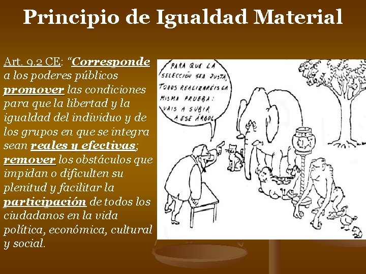 Principio de Igualdad Material Art. 9. 2 CE: “Corresponde a los poderes públicos promover Principio de Igualdad Material Art. 9. 2 CE: “Corresponde a los poderes públicos promover