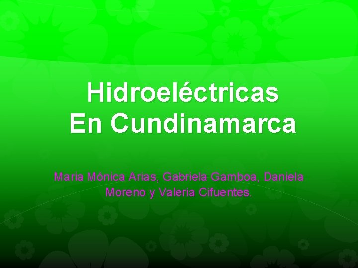 Hidroeléctricas En Cundinamarca Maria Mónica Arias, Gabriela Gamboa, Daniela Moreno y Valeria Cifuentes. 