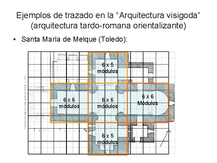 Ejemplos de trazado en la “Arquitectura visigoda” (arquitectura tardo-romana orientalizante) • Santa María de