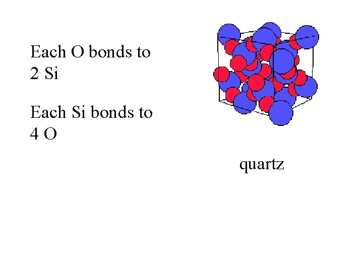 Each O bonds to 2 Si Each Si bonds to 4 O quartz 