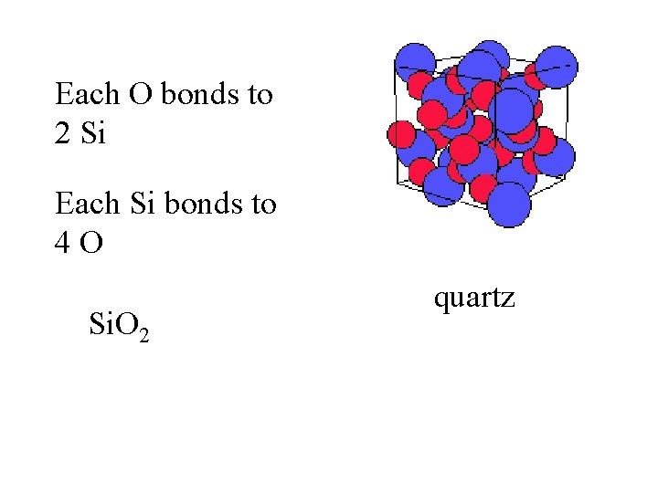 Each O bonds to 2 Si Each Si bonds to 4 O Si. O