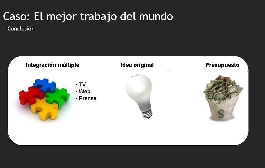 Caso: El mejor trabajo del mundo Conclusión Integración múltiple • TV • Web •