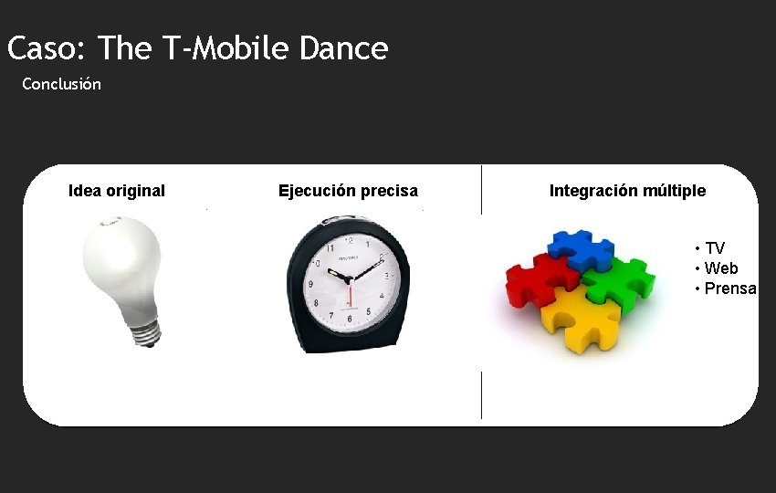 Caso: The T-Mobile Dance Conclusión Idea original Ejecución precisa Integración múltiple • TV •