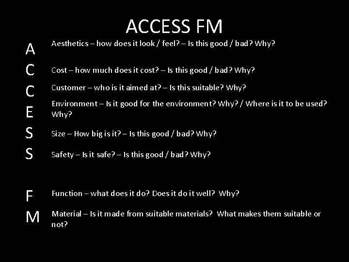 A C C E S S F M ACCESS FM Aesthetics – how does