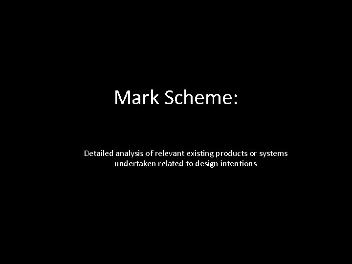 Mark Scheme: Detailed analysis of relevant existing products or systems undertaken related to design