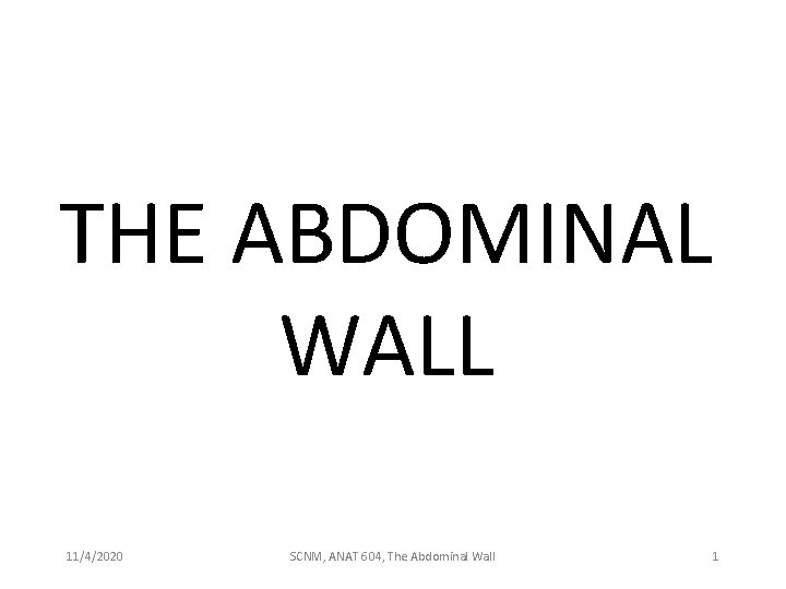 THE ABDOMINAL WALL 11/4/2020 SCNM, ANAT 604, The Abdominal Wall 1 